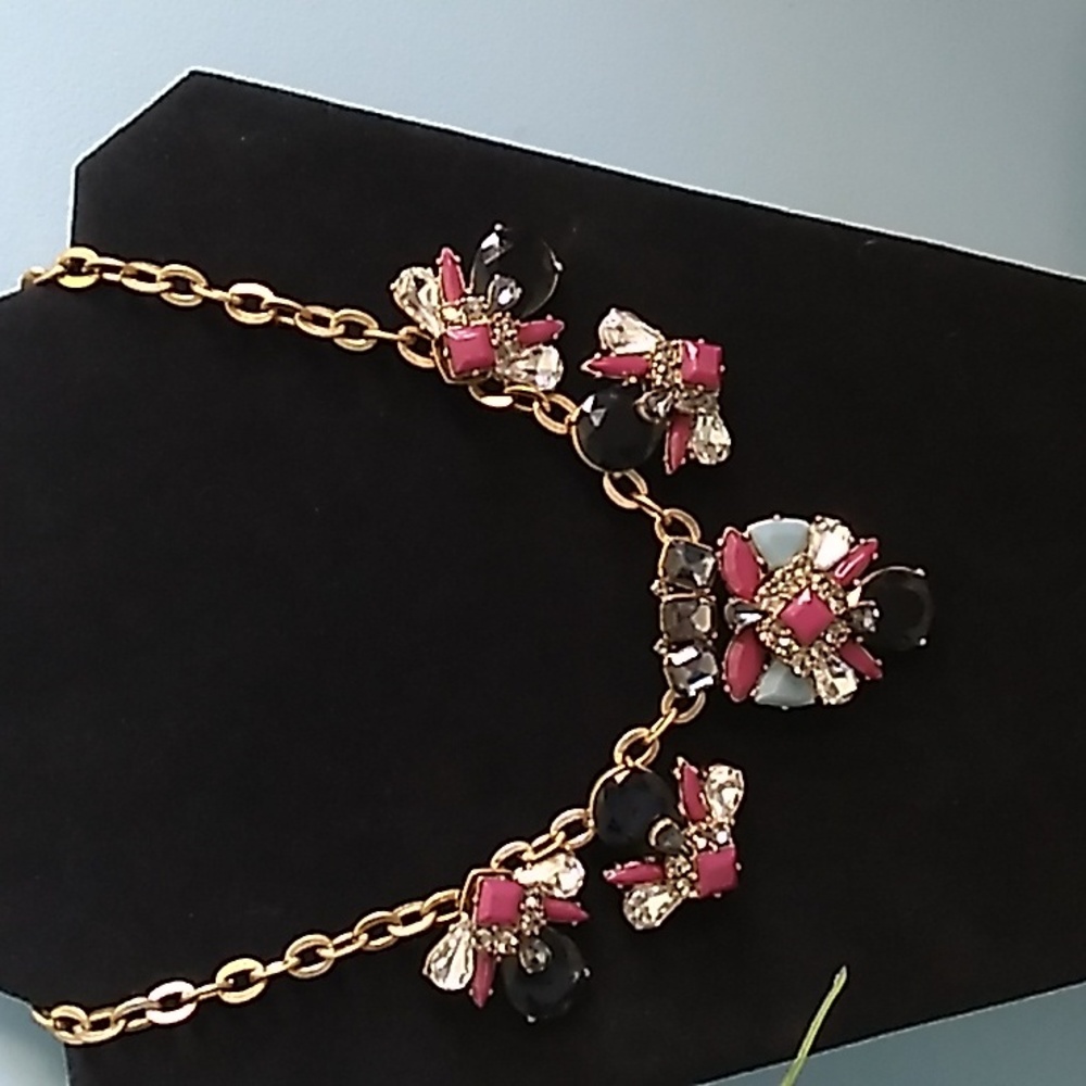 J. Crew Statement Necklace Gold-tone Cubic Zirconia, Lucite - Picture 1 of 7